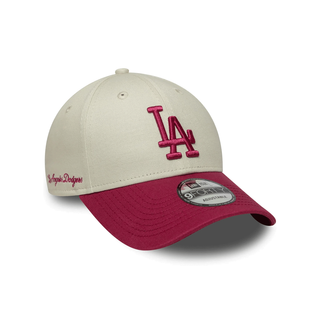 NEW ERA 9FORTY LOS ANGELES DODGERS SIDE SCRIPT IVORY AND CHERRY