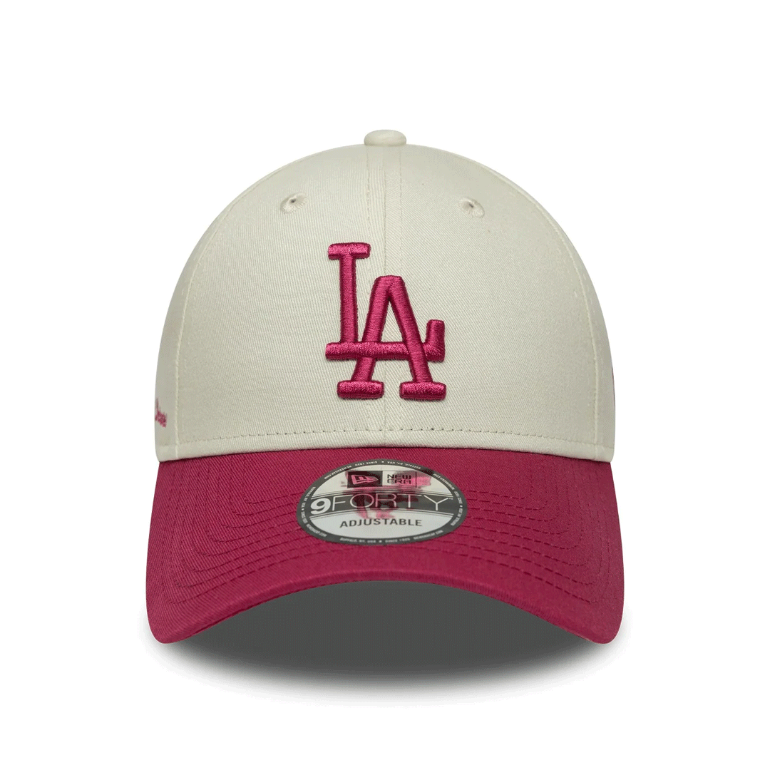 NEW ERA 9FORTY LOS ANGELES DODGERS SIDE SCRIPT IVORY AND CHERRY